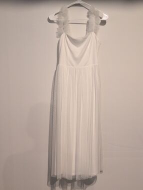 Lulu's White Tulle Midi Dress with Ruffle Straps